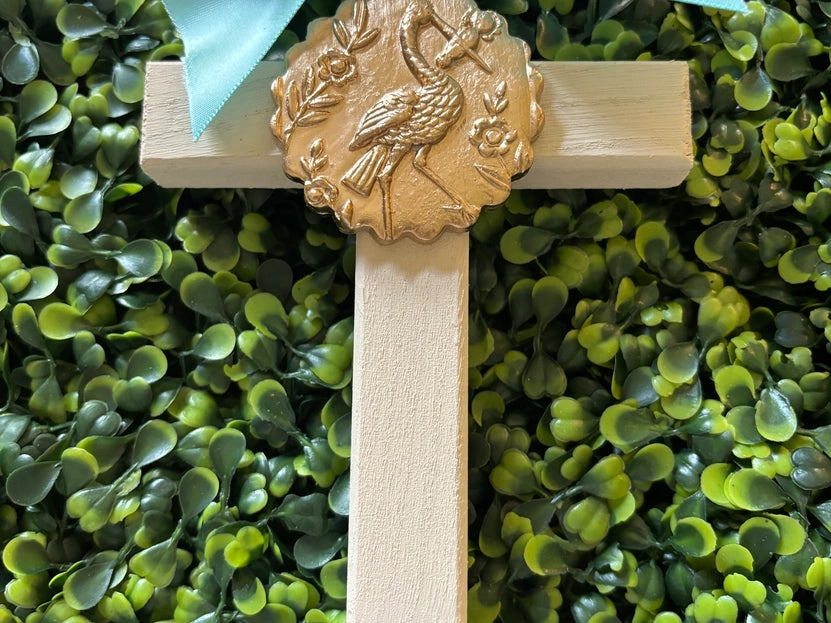 Gilded Stork + Baby Cross (Blue Ribbon)