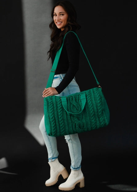 Cable Knit Kelly Green Duffel Bag