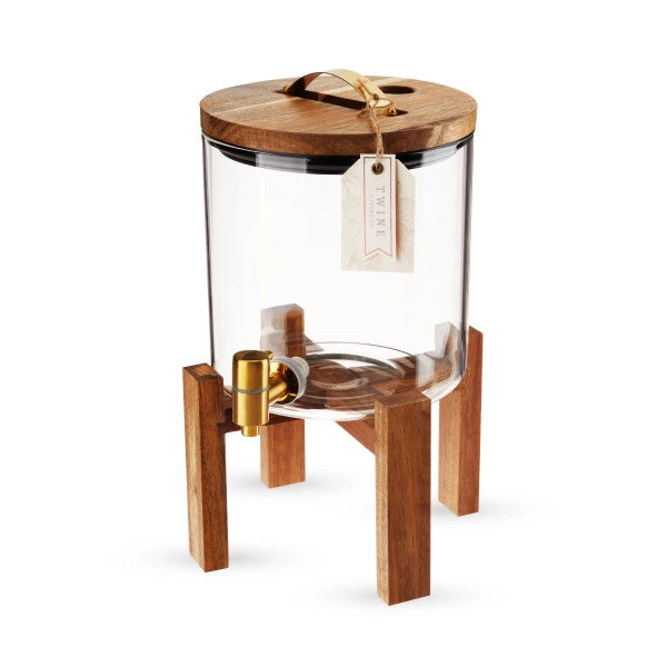 Acacia Wood + Glass Beverage Dispenser with Collapsable Stand