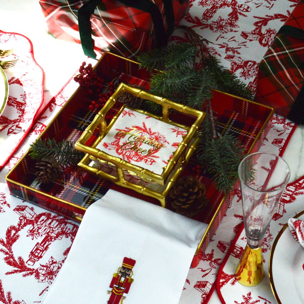 Red Plaid Lacquer Tray