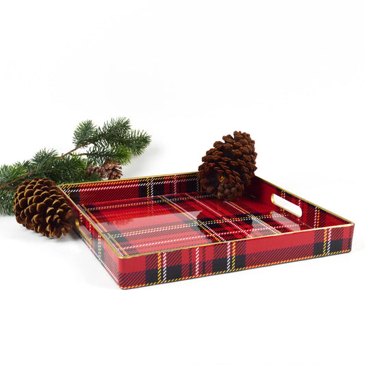 Red Plaid Lacquer Tray