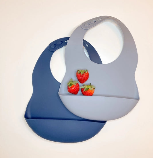 BPA-Free Silicone Baby Bibs 2-Pack (blue + gray)