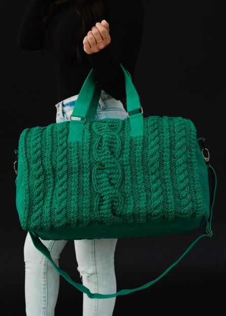 Cable Knit Kelly Green Duffel Bag