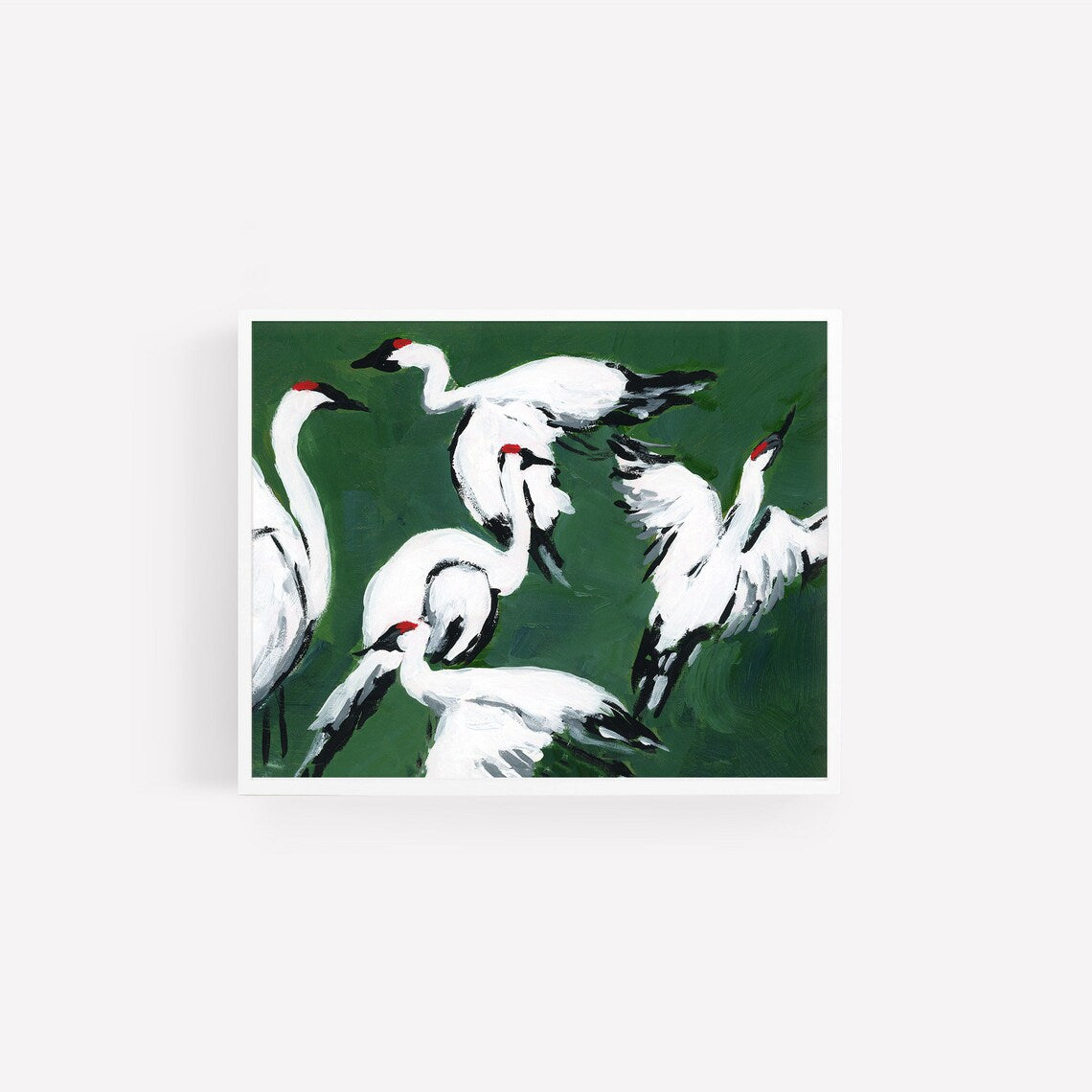 “Sandhill Cranes on Jade Green” by Hillary Holmes, Hand-Cut Canvas Fine Art Print