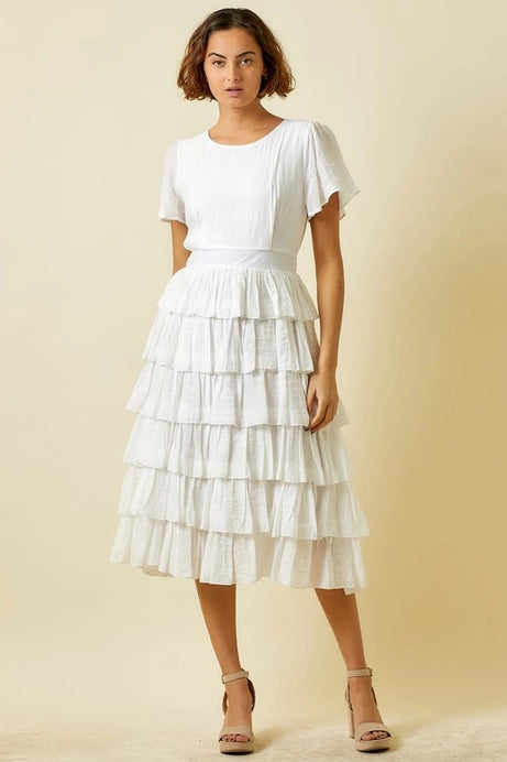 Fit-and-Flare Ruffled Midi Dress