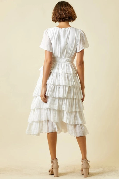 Fit-and-Flare Ruffled Midi Dress