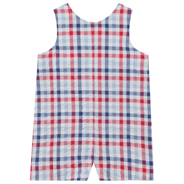 Boys Patriotic Seersucker Smocked Shortall