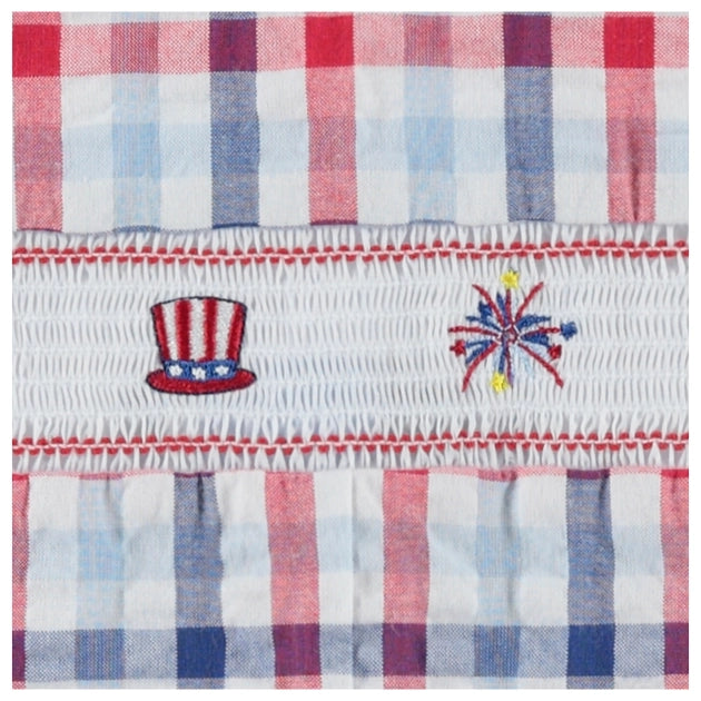 Boys Patriotic Seersucker Smocked Shortall