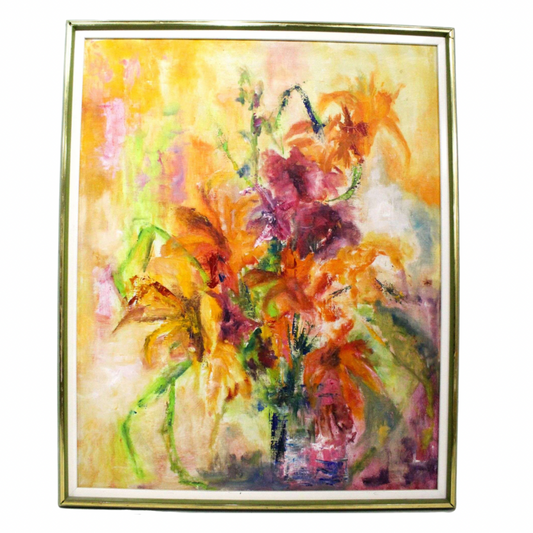 Burst of Color Impressionist Still Life - Original oil / Acrylic On Canvas - 27 x 32 (Framed)