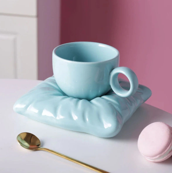 Ceramic Coffee Cups with Pillow-Shaped Saucers