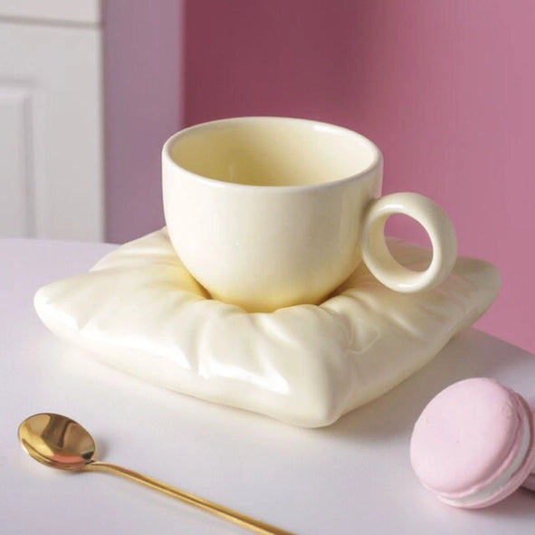 Ceramic Coffee Cups with Pillow-Shaped Saucers