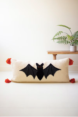 X-Large Halloween Bat Hand-Hooked Lumbar Pillow