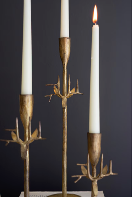 Antique Gold Forged Iron Deer Candle Holders