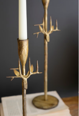 Antique Gold Forged Iron Deer Candle Holders