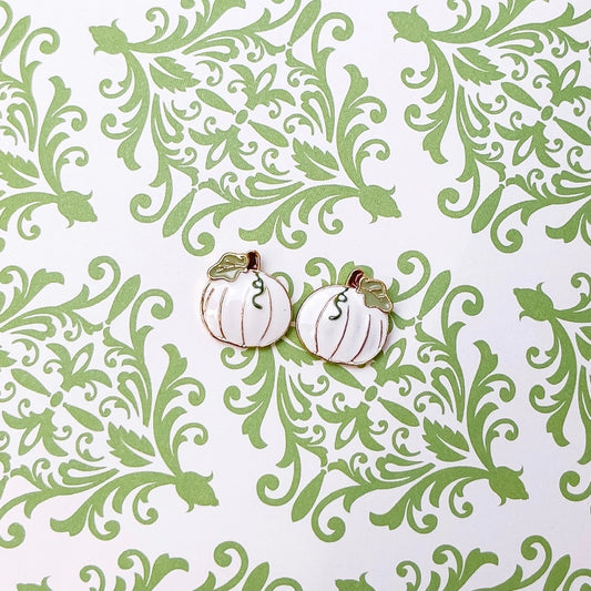 White Enamel Pumpkin Stud Earrings