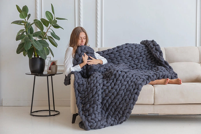 Chunky Knit Merino Wool Blanket (50 colors, 5 sizes!)