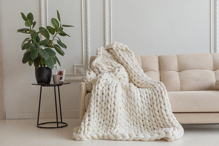 Chunky Knit Merino Wool Blanket (50 colors, 5 sizes!)