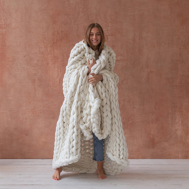 Chunky Knit Merino Wool Blanket (50 colors, 5 sizes!)