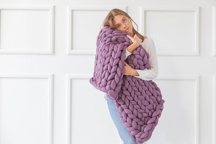 Chunky Knit Merino Wool Blanket (50 colors, 5 sizes!)