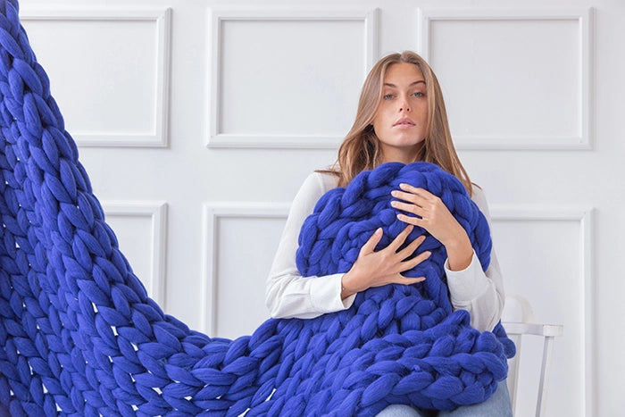 Chunky Knit Merino Wool Blanket (50 colors, 5 sizes!)