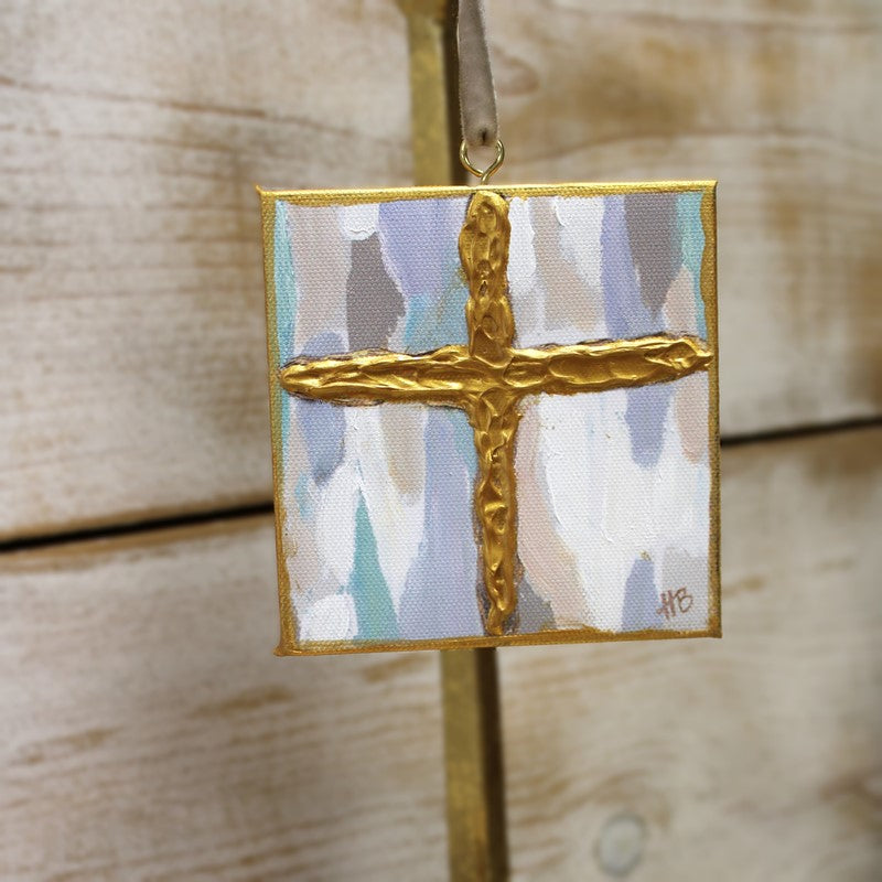 4x4" Hand Painted Canvas Cross Ornament