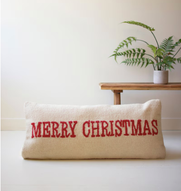 Merry Christmas Hand-Hooked Lg. Lumbar Pillow