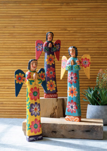 Painted Wooden Angels (Set of 3)