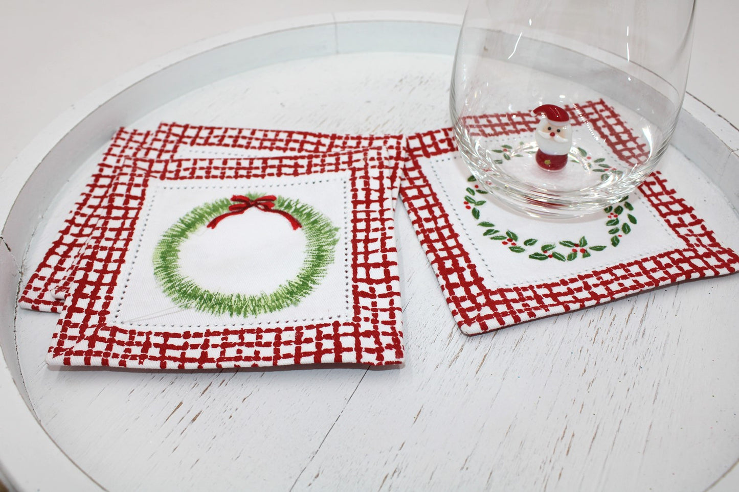 Handpainted Cocktail Napkins | Wreaths (Set of 4)