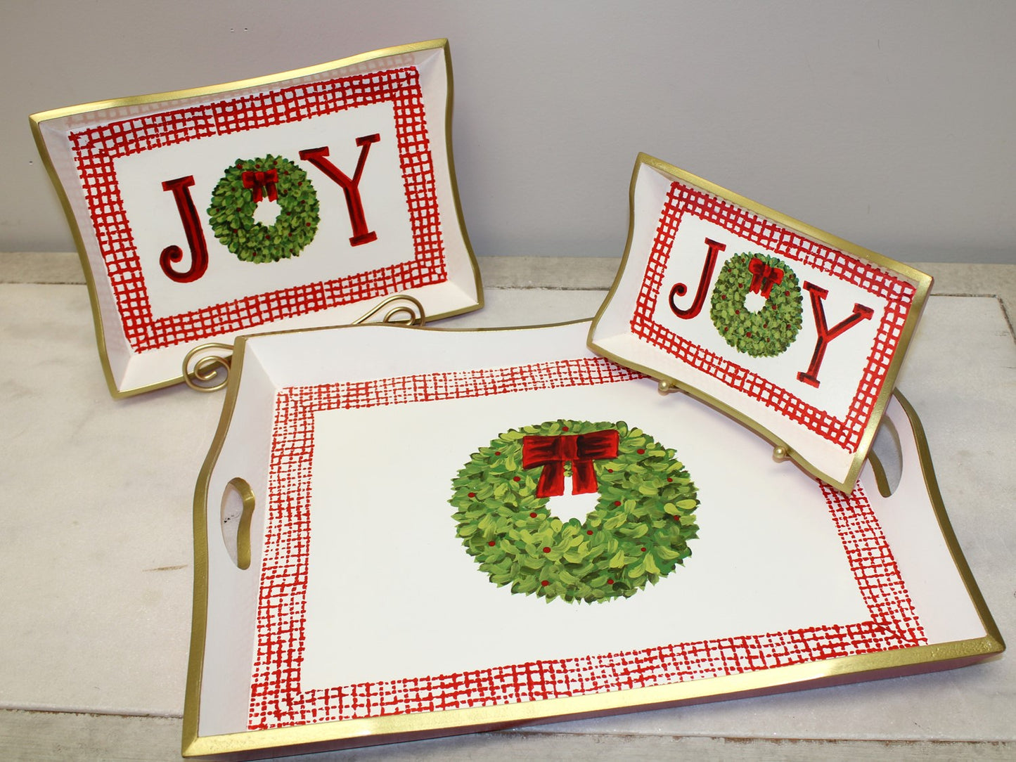 Set of 3 Handpainted Wooden Trays