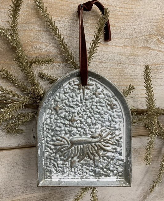 6" Molded Metal Manger Ornament