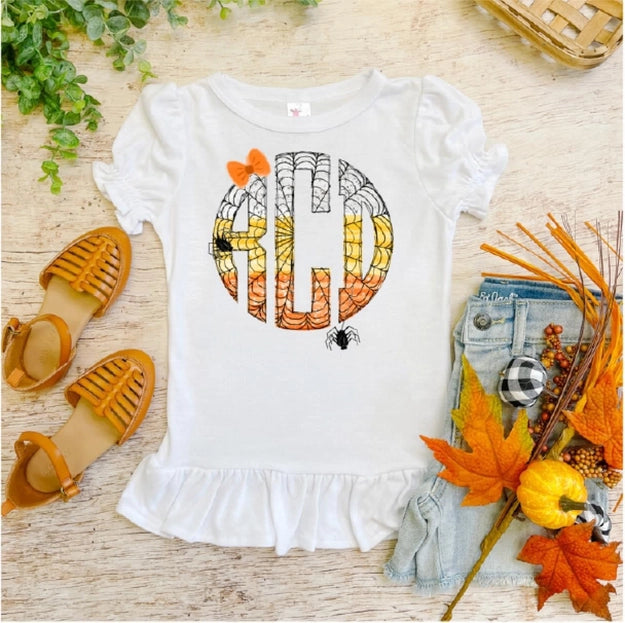 Candy Corn Spider Web Monogram Tee/Onesie + Bow