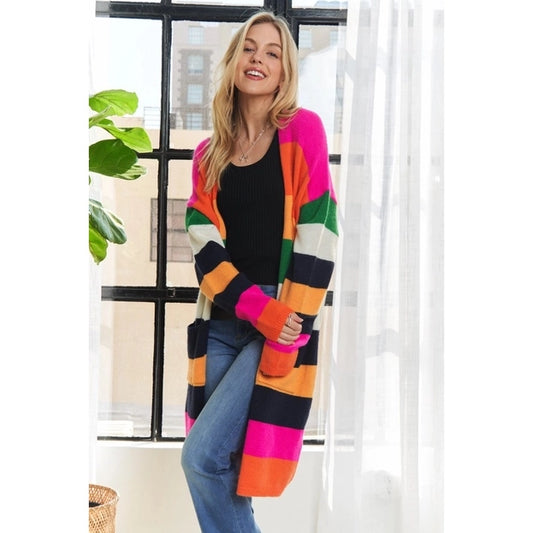 Bright Stripe Long Cardigan