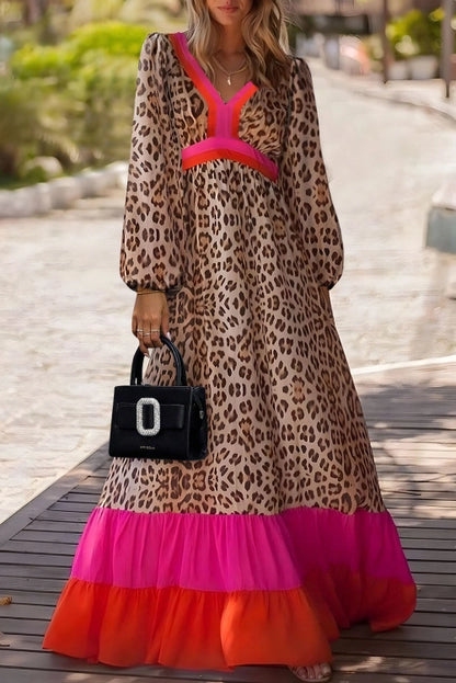 Leopard Color Block Maxi Dress