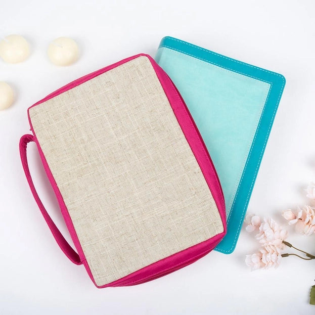 Linen Bible Carrier (pink accents)