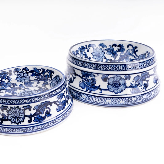 Blue and White Porcelain Chinoiserie Pet Bowls