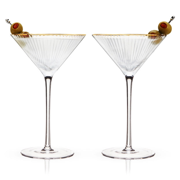 Art Deco Gold-Rimmed Crystal Martini Glasses (Set of 2)