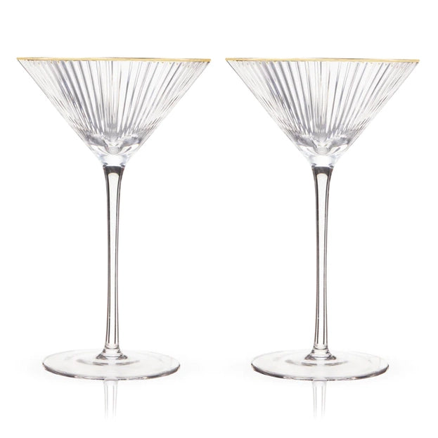 Art Deco Gold-Rimmed Crystal Martini Glasses (Set of 2)