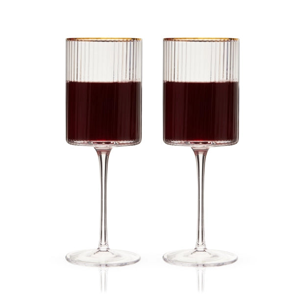 Art Deco Gold-Rimmed Crystal Wine Glasses (Set of 2)