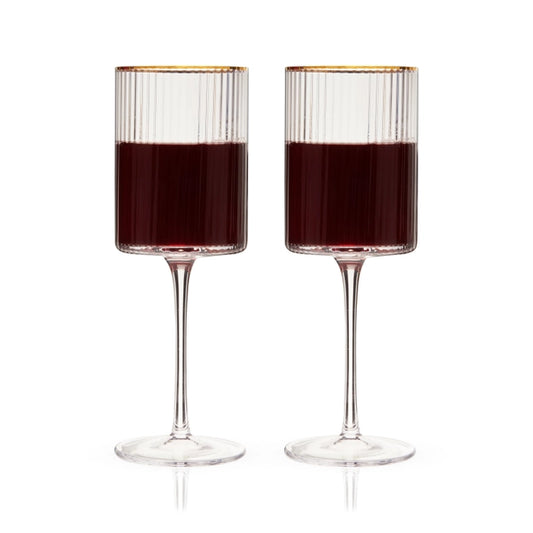 Art Deco Gold-Rimmed Crystal Wine Glasses (Set of 2)