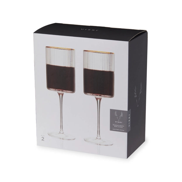 Art Deco Gold-Rimmed Crystal Wine Glasses (Set of 2)