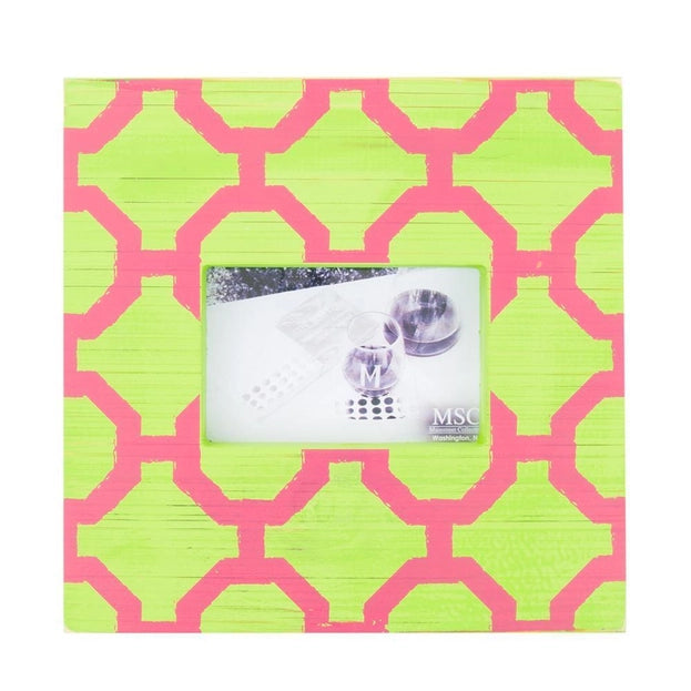 11x11" Trellis Wooden Picture Frame (pink/lime green)