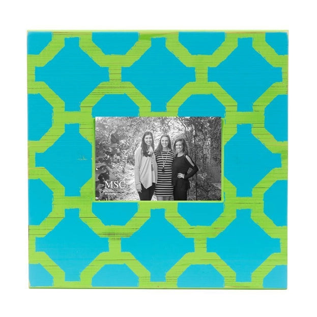 11x11" Trellis Wooden Picture Frame (turquoise/lime green)