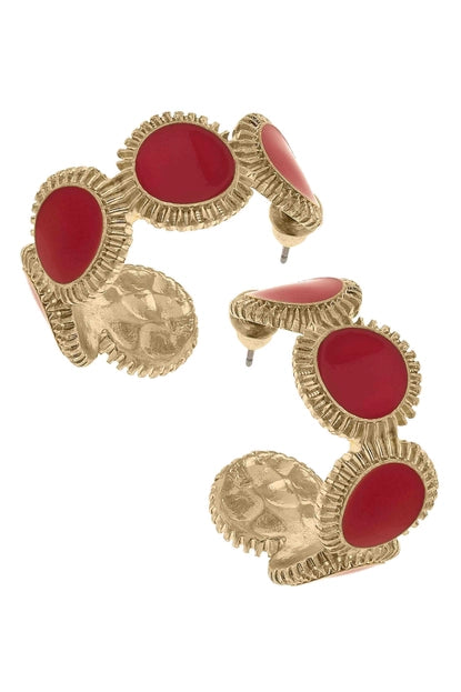 Bianca Dark Red + Gold Fluted Enamel Hoops with Matching Bangle