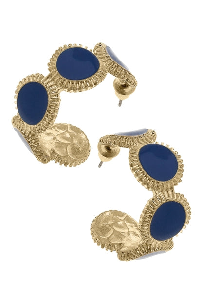 Bianca Fluted Gold + Dark Blue Enamel Hoops with Matching Bangle