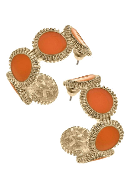 Bianca Fluted Gold + Orange Enamel Hoops with Matching Bangle