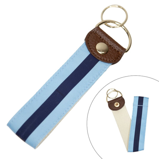 Stripe Canvas and Vegan Leather Snap Key Fob (navy/light blue)