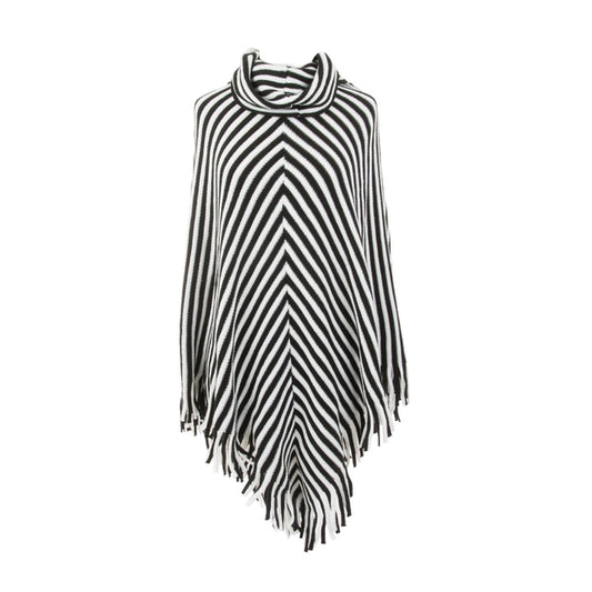 Stripe Fringe Poncho (black/white)