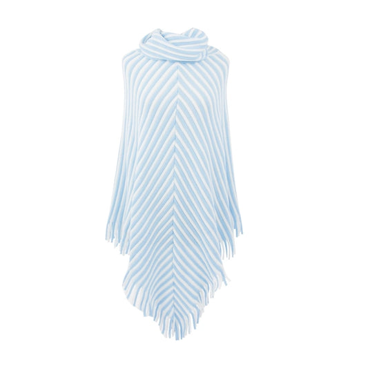 Stripe Fringe Poncho (light blue/white)