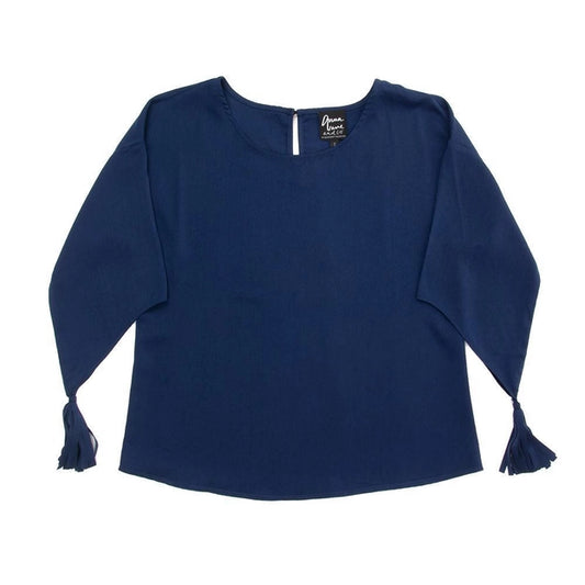 Tassel-Sleeve Top (dark blue)