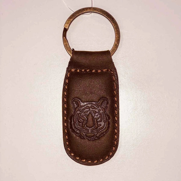 Tiger Embossed Leather Key Chain